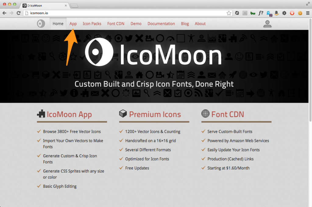 Go to "App" on the IcoMoon home page
